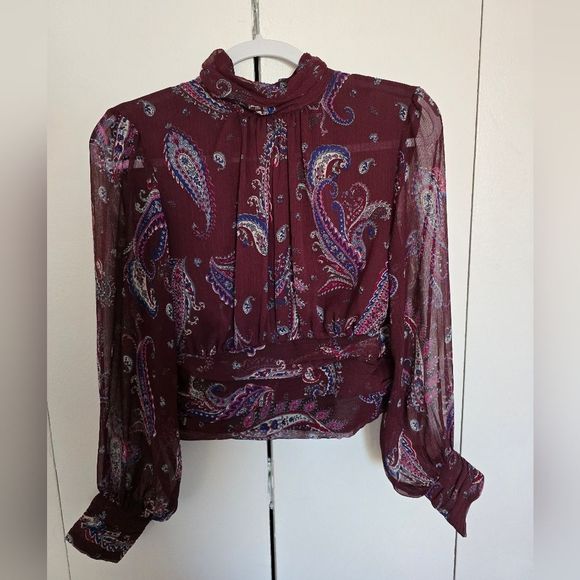 Mango Paisley Burgundy Blouse - Picture 1 of 5